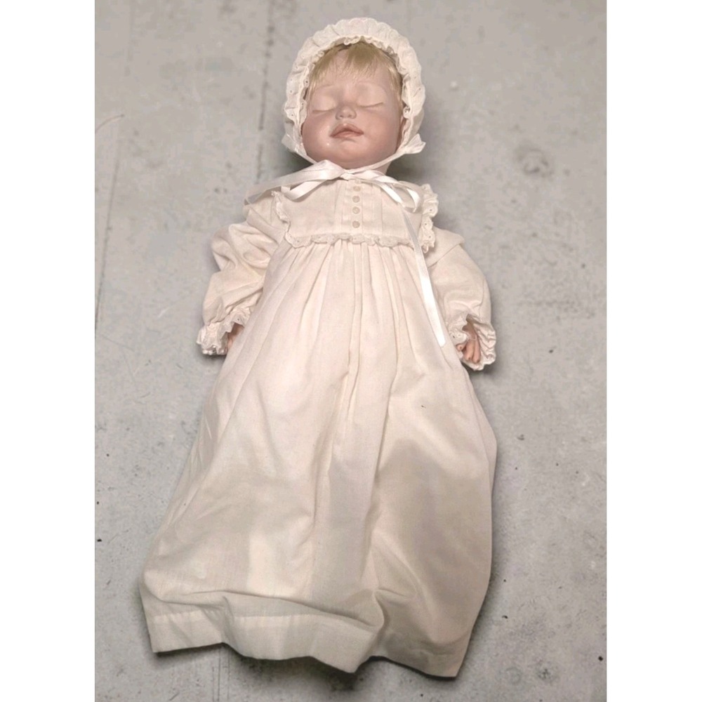 Byron Doll BCC104 Porcelain Sleeping Baby Doll 20" Christening Dress & Bonnet